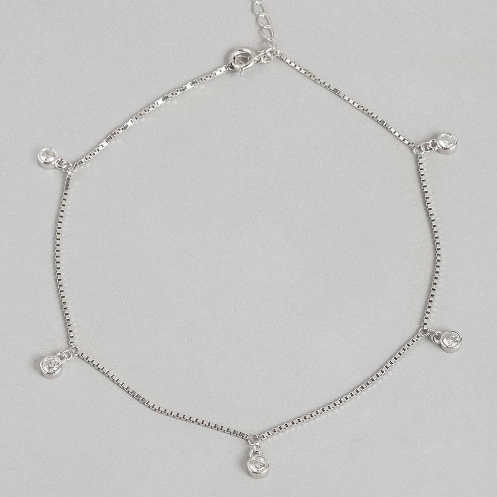 Zavya Drop Rhodium Plated 925 Sterling Silver Anklet : ANK-60104-PAIR