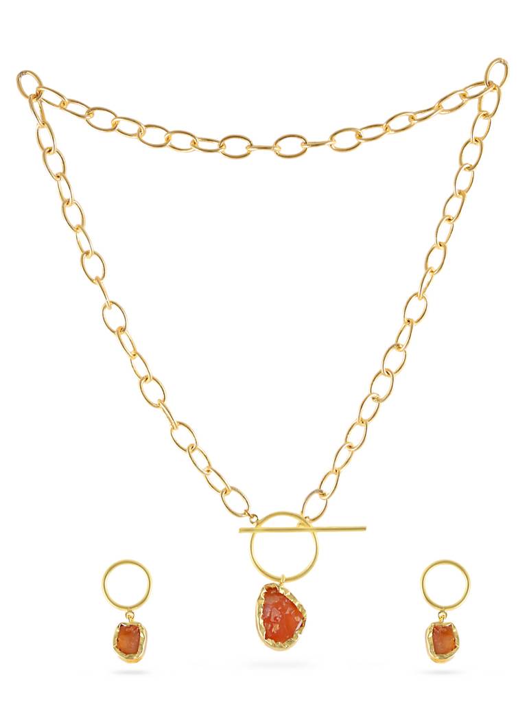 Gold Plated Gemstone Necklace Set : YI24A0071N