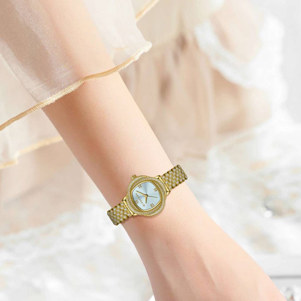 Giordano Luxury Crystal Watch For Women, Stainless Steel Strap, Diamond-Studded Bezel, Elegant Dress Timepiece : GZ-60120-33