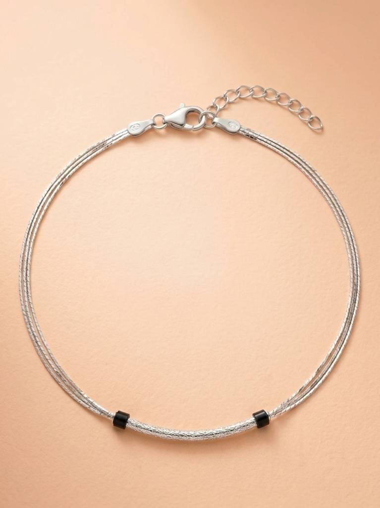 The Woven Horizon Layered Silver Anklet : AK1126