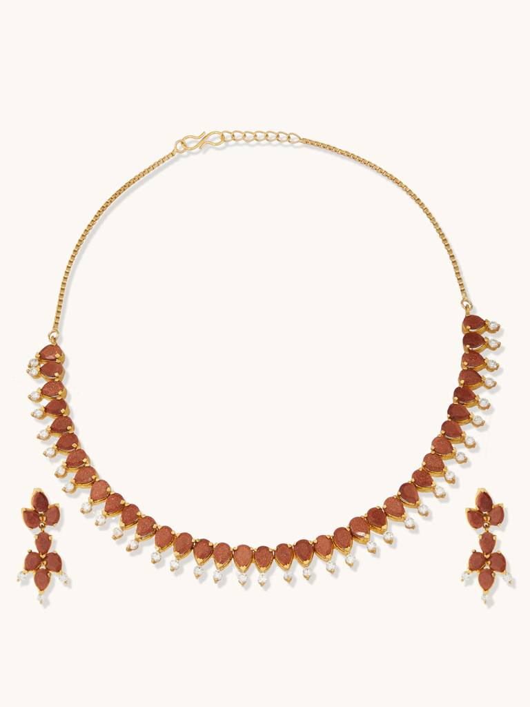 Gold Necklace Set With Semi Precious Stones : YI24A0012N