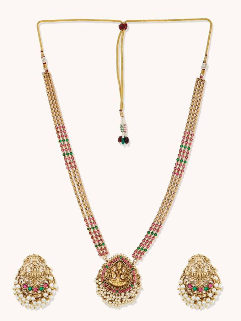 Embellished Gold-Toned Temple Necklace Set : YI24A0119N