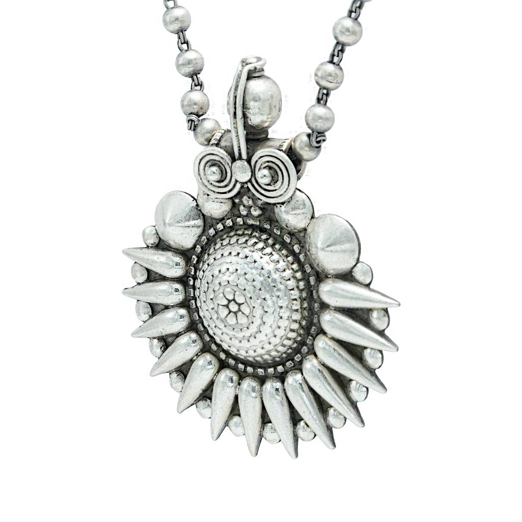 925 Pure Silver Antique Floral Design Necklace | Silver Long Chain Necklace : NL1024A