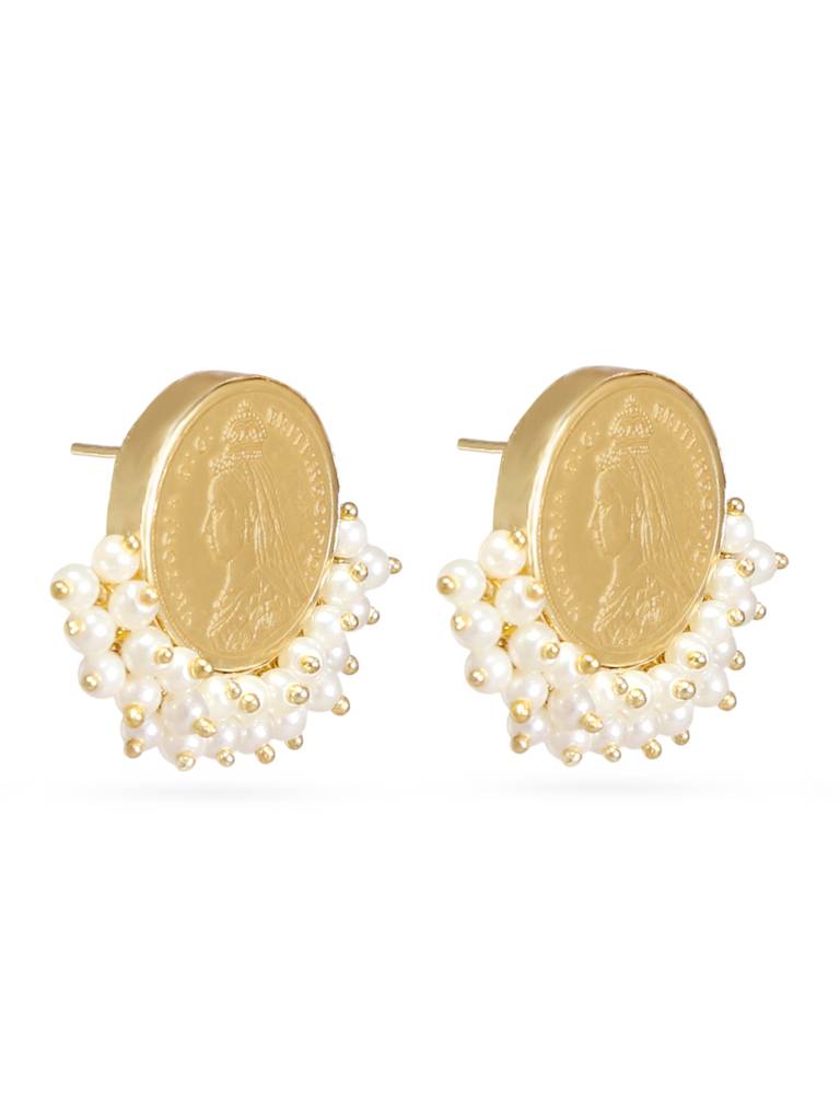 Gold Coin Pearl Earrings : YI24A0125E