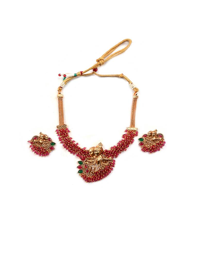 Luxurious Temple Radha Krishna Hydra Necklace Set : W09RED