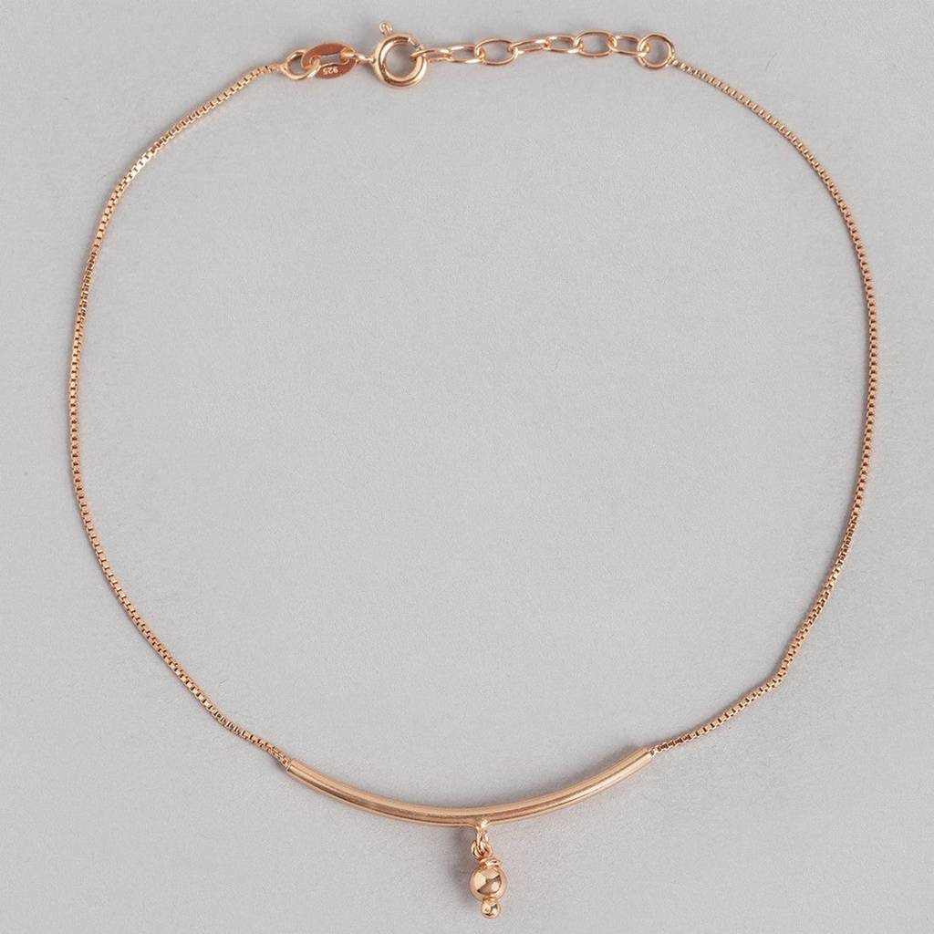 Rose Gold Plated 925 Sterling Silver Drop Chained Anklet : ANK-60244-PAIR