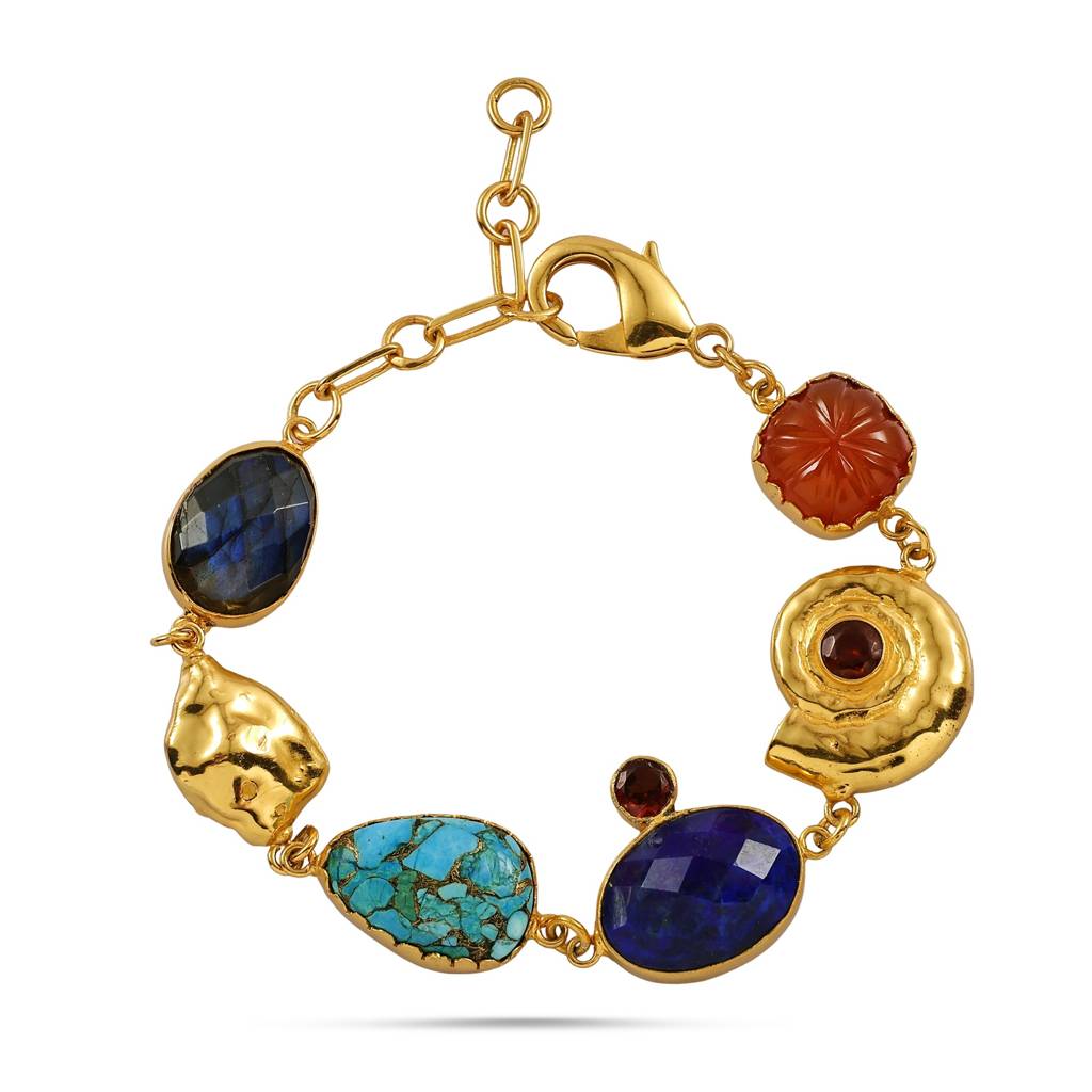 Multi Gemstone Charm Bracelet In Gold : AWB-079