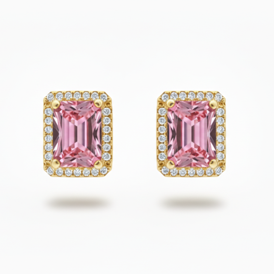 Royal Pink Square Diamond Necklace For Women | Elegant Pink Crystal Square Pendant Jewellery : 5979558320