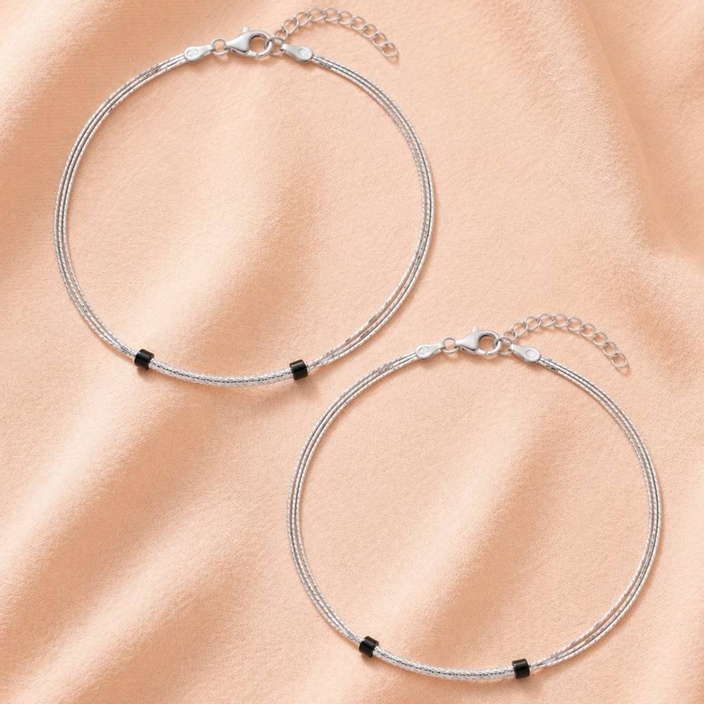 The Woven Horizon Layered Silver Anklet : AK1127