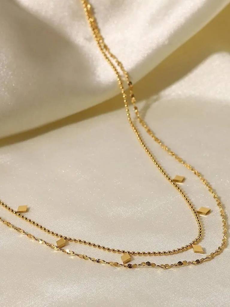 18Kt Gold Plated Double Layered Beaded Diamond Necklace, Mia : INMIA