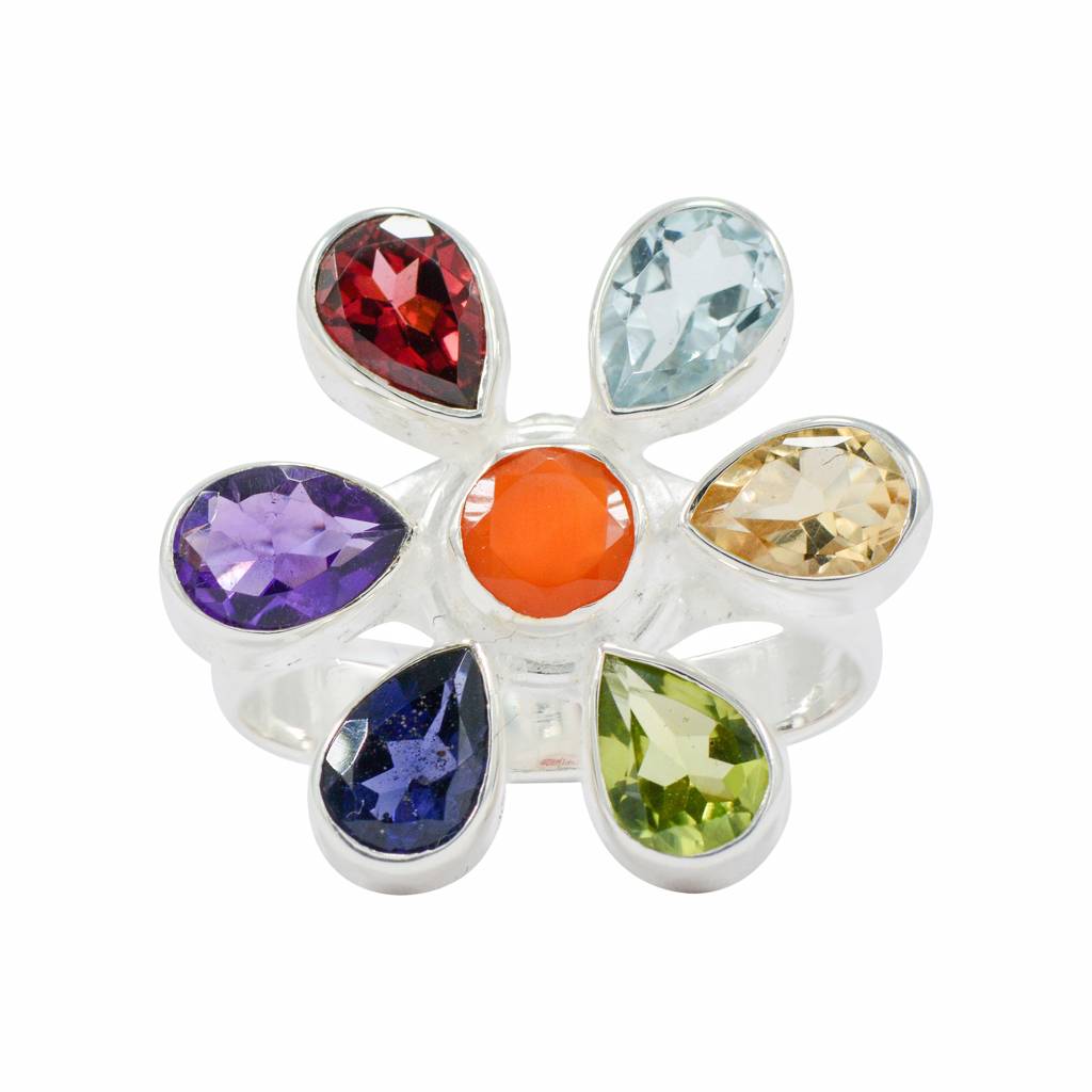 925 Sterling Silverchakra Stone Ring  Natural Chakra Stones For Balance And Energy. Perfect Gift For Women And Girls : FU-022