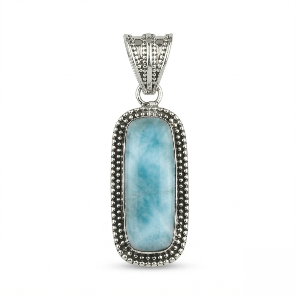 925 Sterling Silver Larimar Pendant With 18 Inch Chain | Larimar Pendant Necklace | Elegant Handmade Jewelry Gift : FU-0590