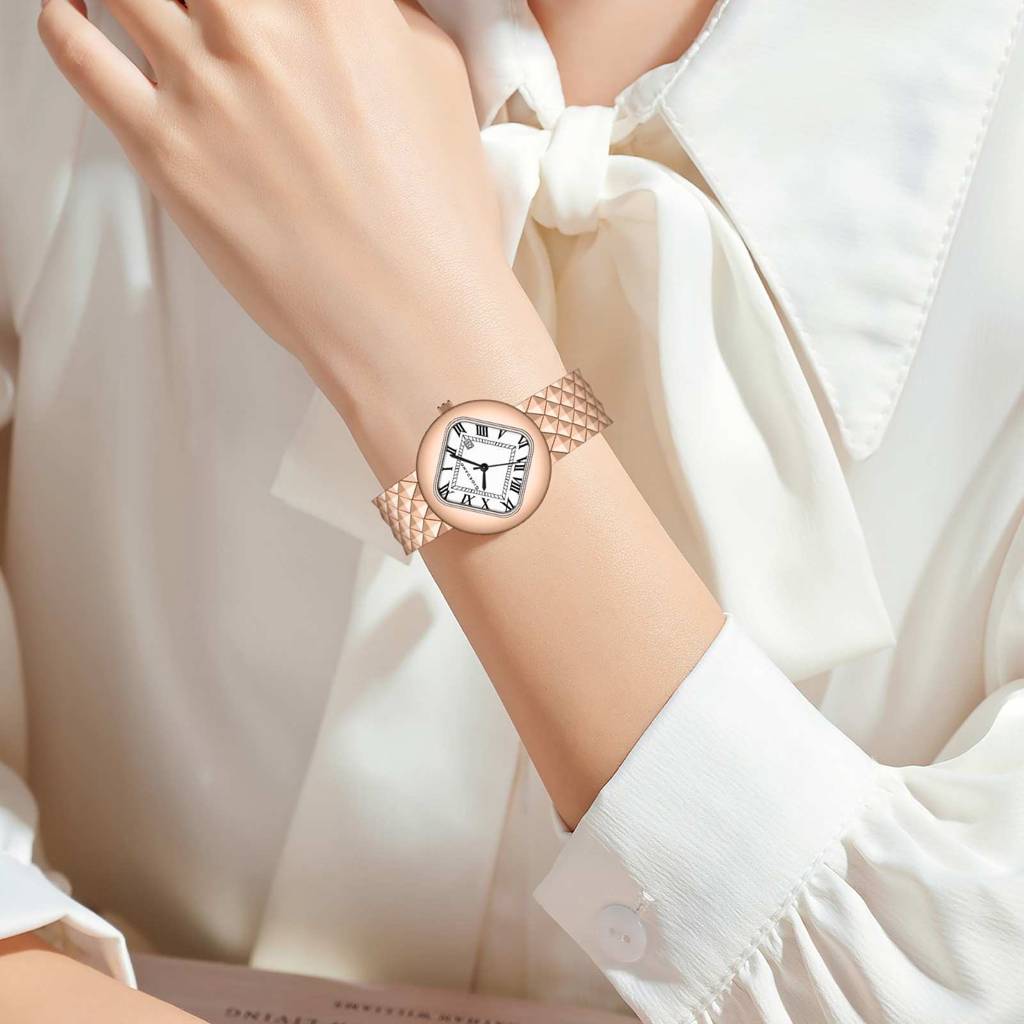 Giordano Elegant Analoge Watch For Women - Unique Rounded-Square Dial, Roman Numeral Dial, Date Display And Text : GZ-60121-22