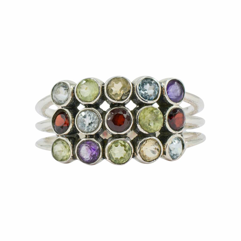 925 Sterling Silver Multi-Gemstone Ring  Natural Gemstones For Women Perfect Gift For Women : FU-023