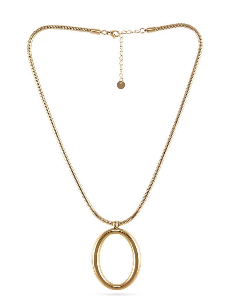 Gold Tone Large Oval Pendant Necklace : YI24A0086N