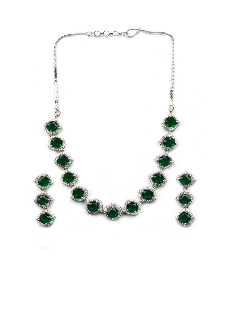 Â Eternal Sparkle:  Ad Sleek Necklace Set : AD132GREEN