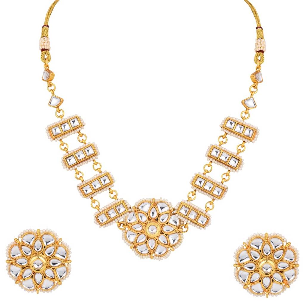 Kundan Choker Necklace Set With Stud Earrings : S24MRNS283GLD