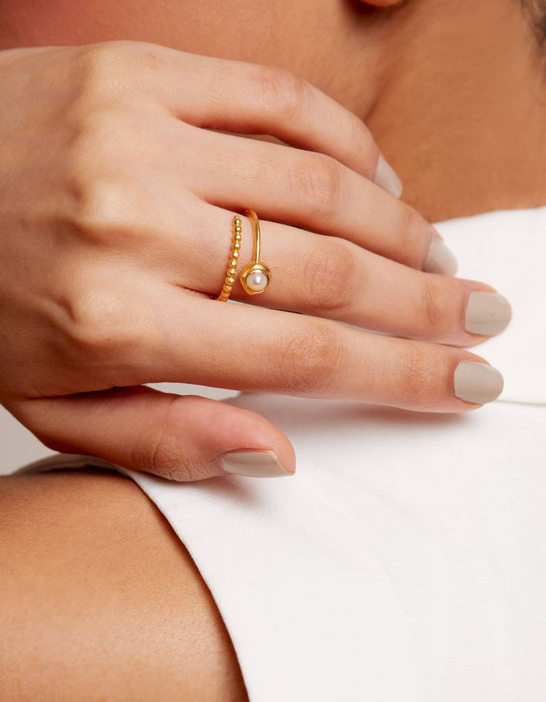 22Kt Gold Plated Pearl Studded Adjustable Ring