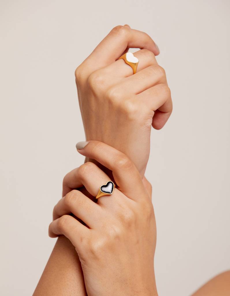 22Kt Gold Plated White Enamel Heart Adjustable Ring
