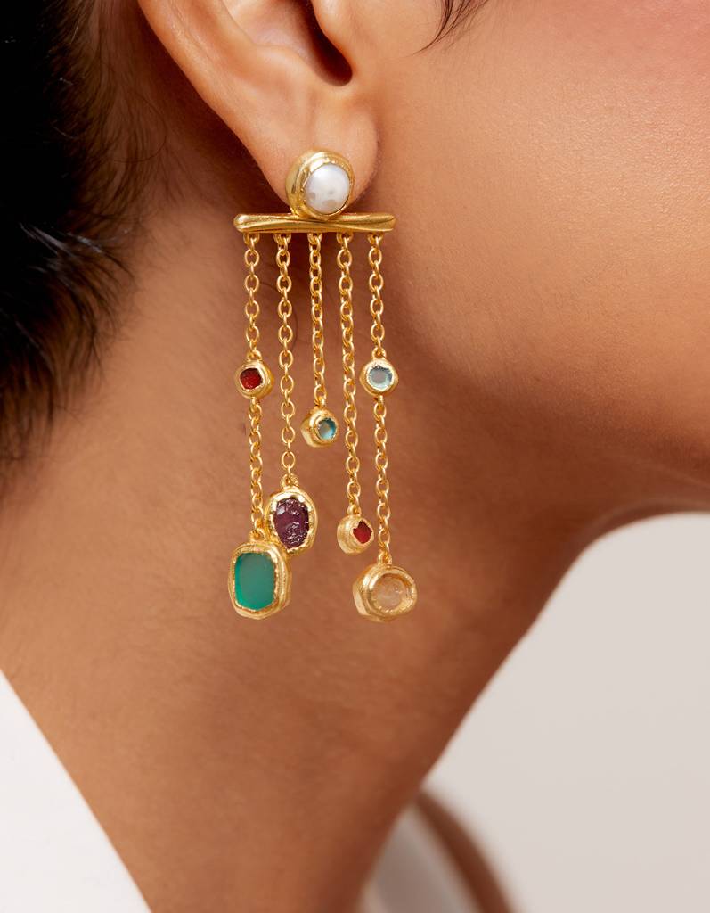 22kt Gold Plated Multicolored Rough Stone Dangler Earrings