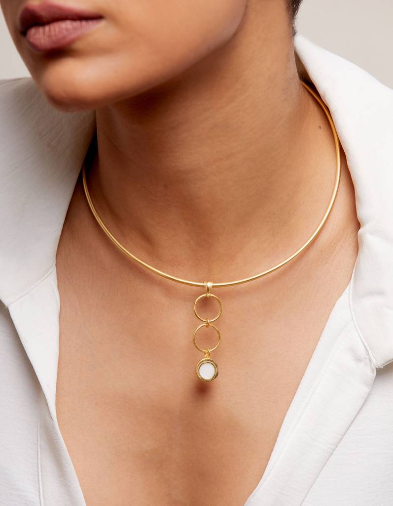22Kt Gold Plated White Chalcedony Studded Hasli Collar Necklace