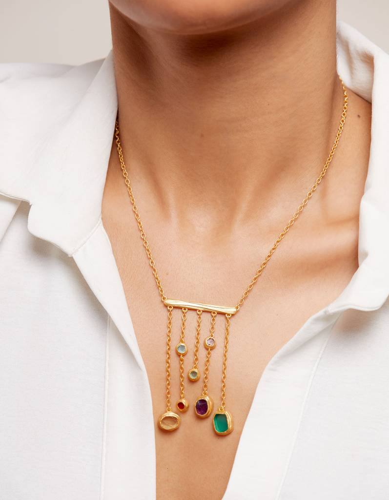 22kt Gold Plated Multicolored Rough Stone Necklace