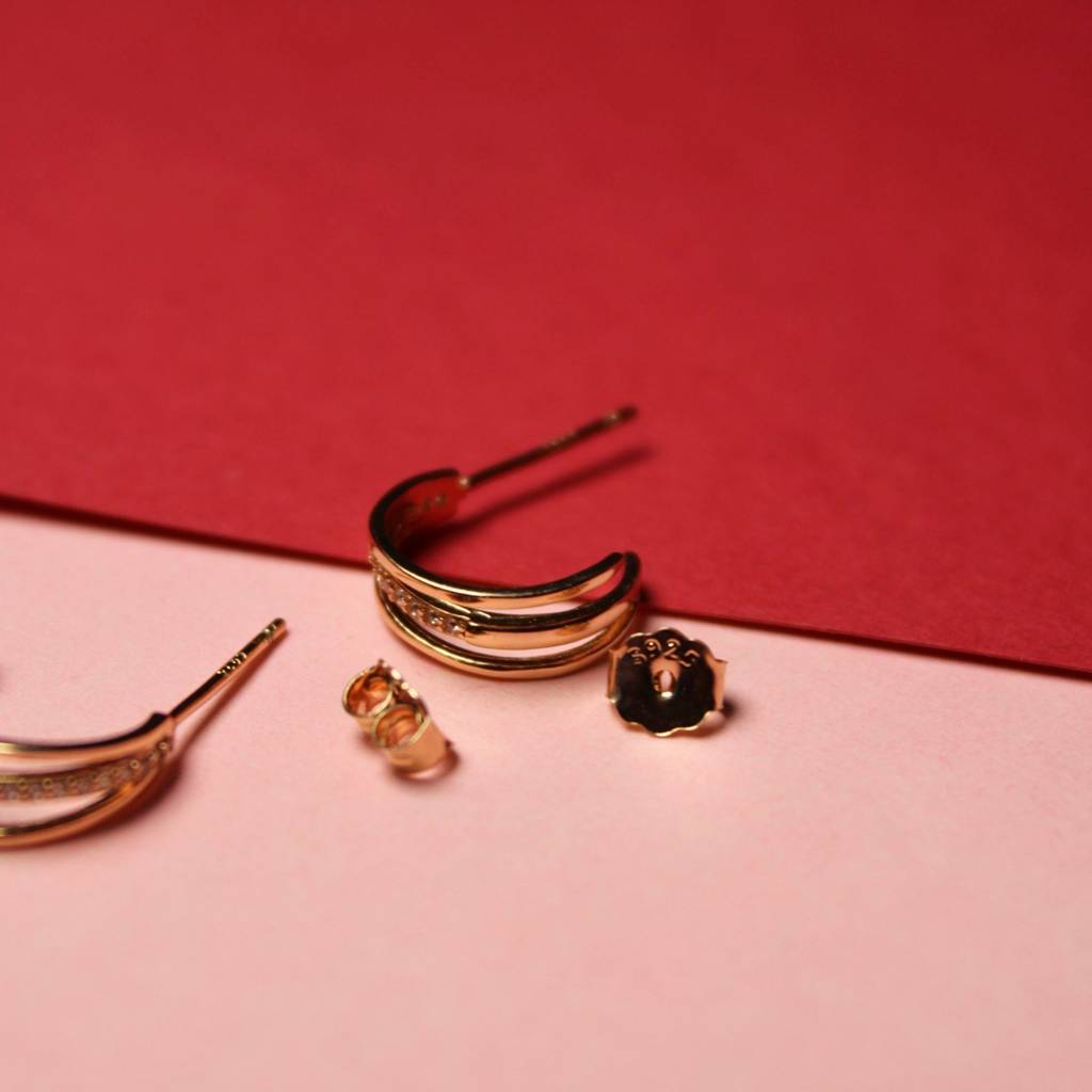 Rose Double Band Sparkle Hoops : KER207