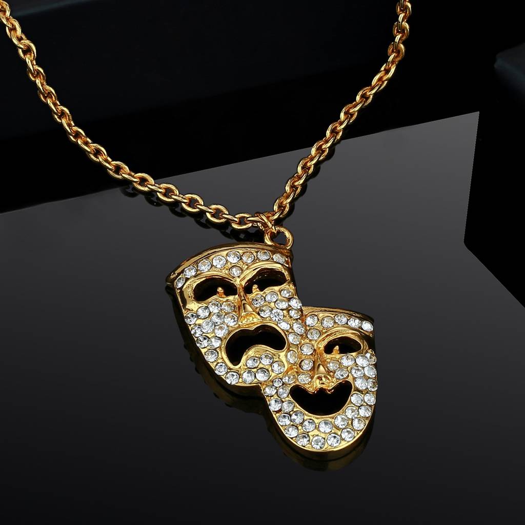 Estele Gold Plated Laughing & Sad Mask Pendant With Crystal For Women : 013PENDANT