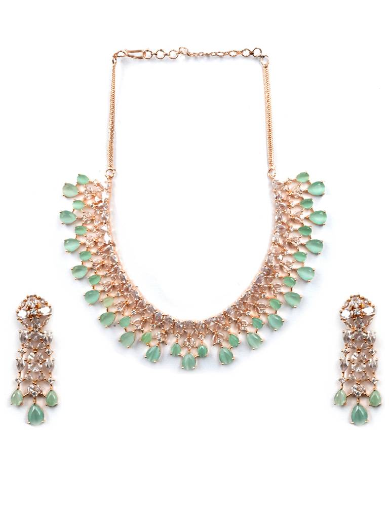Elegant Silver Plated Cubic Zirconia Party Wear Fusion Necklace Set : AD116RGMint