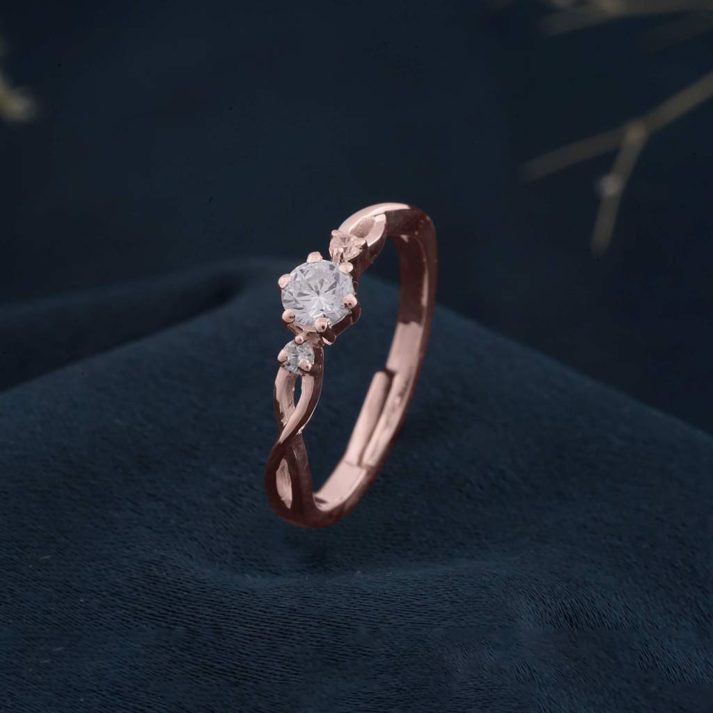 Rose Gold Wave Love Women'S Band Ring : ZLCPLR-1010-WR