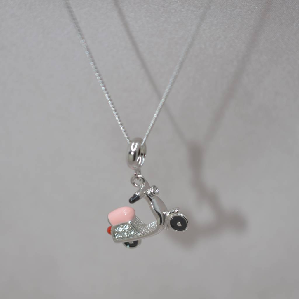 Retro Scooter Charm Pendant - 925 Silver Jewelry : 1300