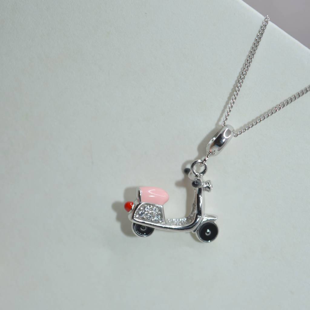 Retro Scooter Charm Pendant - 925 Silver Jewelry : 1300