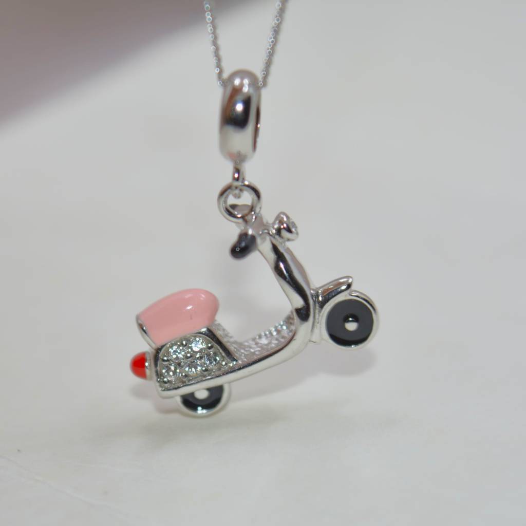 Retro Scooter Charm Pendant - 925 Silver Jewelry : 1300