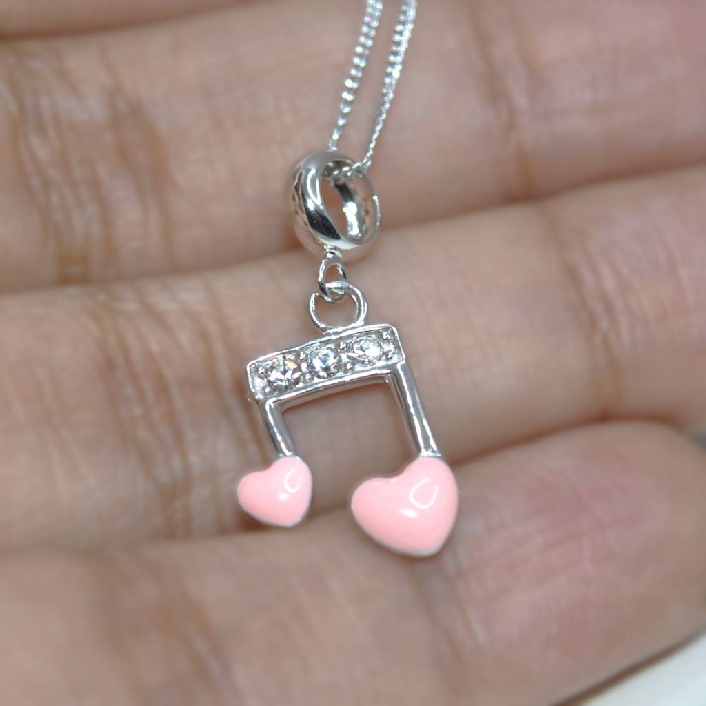 Musical Note Heart Charm Pendant - 925 Silver Jewelry : 1302
