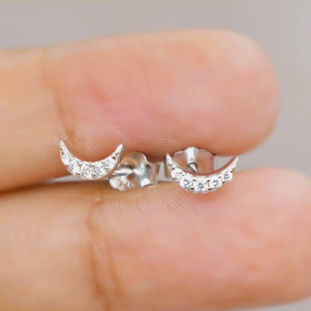 Crescent Moon Stud Earrings For Teens - 925 Silver Jewelry : 1307