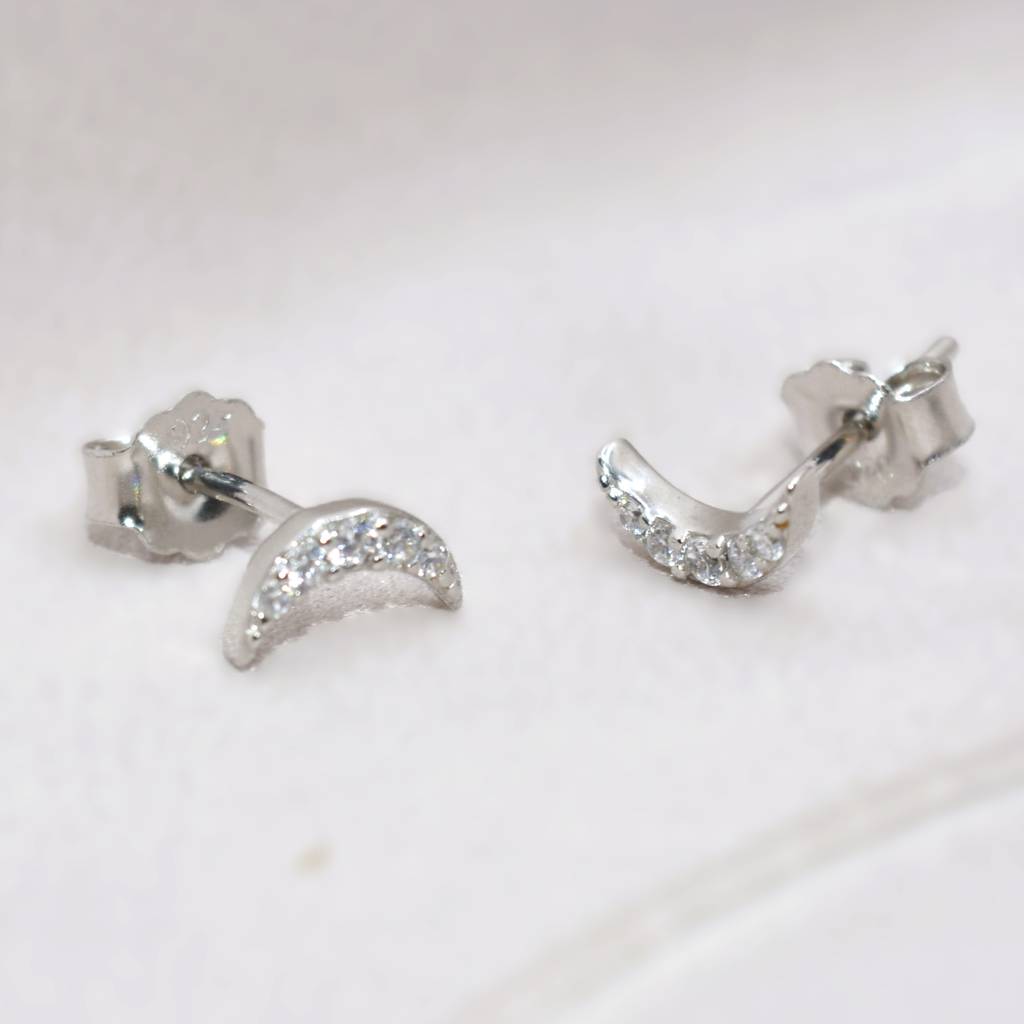 Crescent Moon Stud Earrings For Teens - 925 Silver Jewelry : 1307
