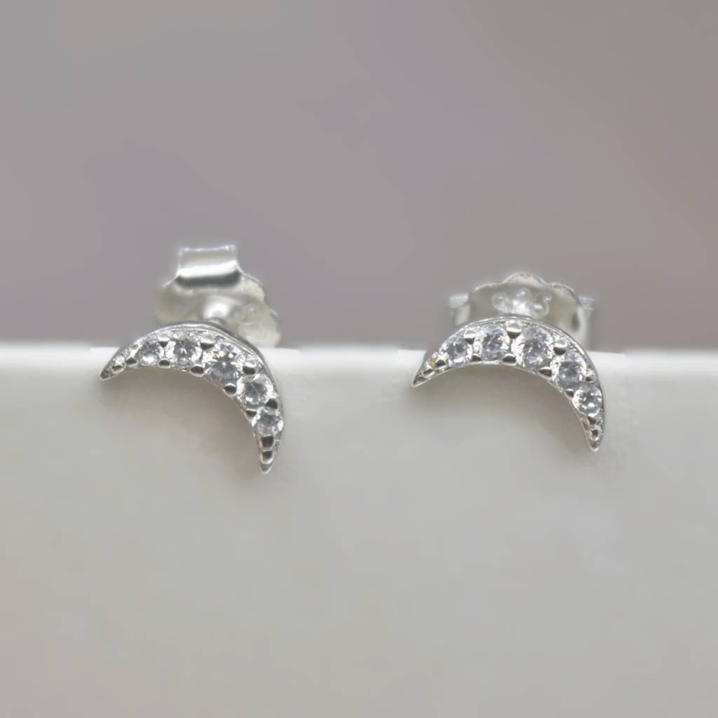 Crescent Moon Stud Earrings For Teens - 925 Silver Jewelry : 1307