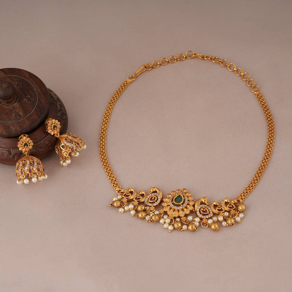 Elegant Gold Plated Peacock Necklace Set : SJ103