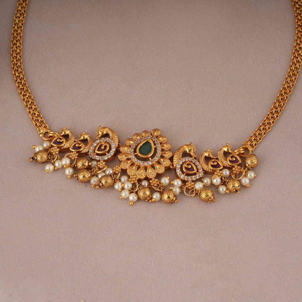 Elegant Gold Plated Peacock Necklace Set : SJ103