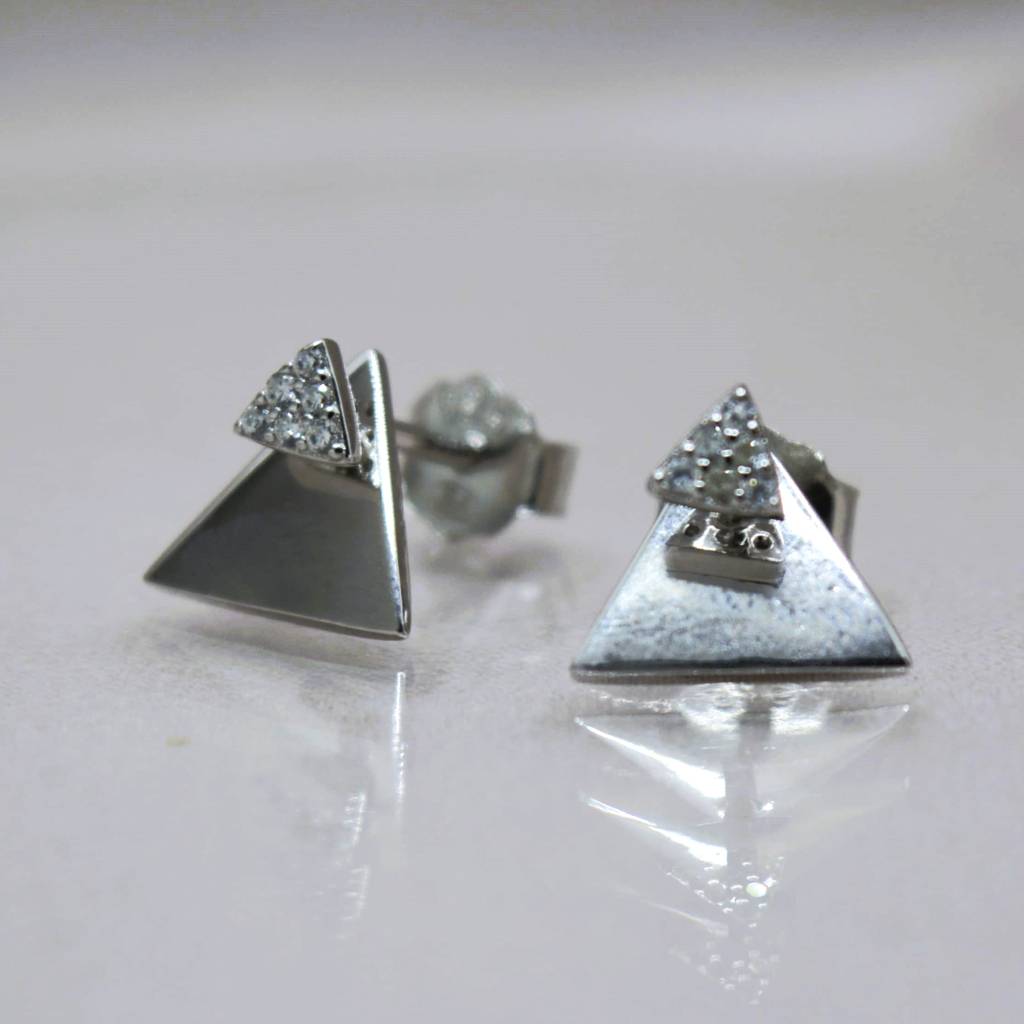 Triangular Jacket Stud Earrings - 925 Silver Jewelry : 1312