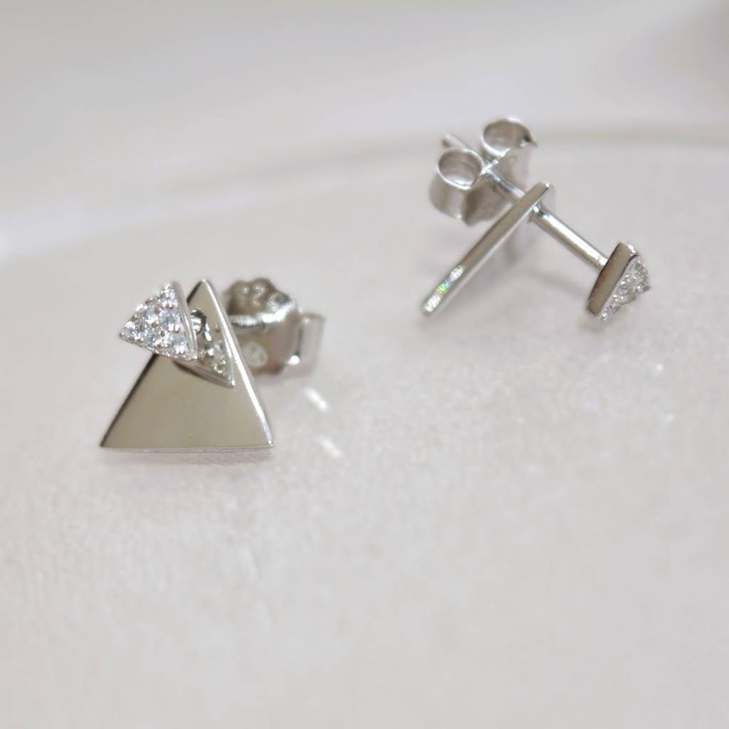 Triangular Jacket Stud Earrings - 925 Silver Jewelry : 1312