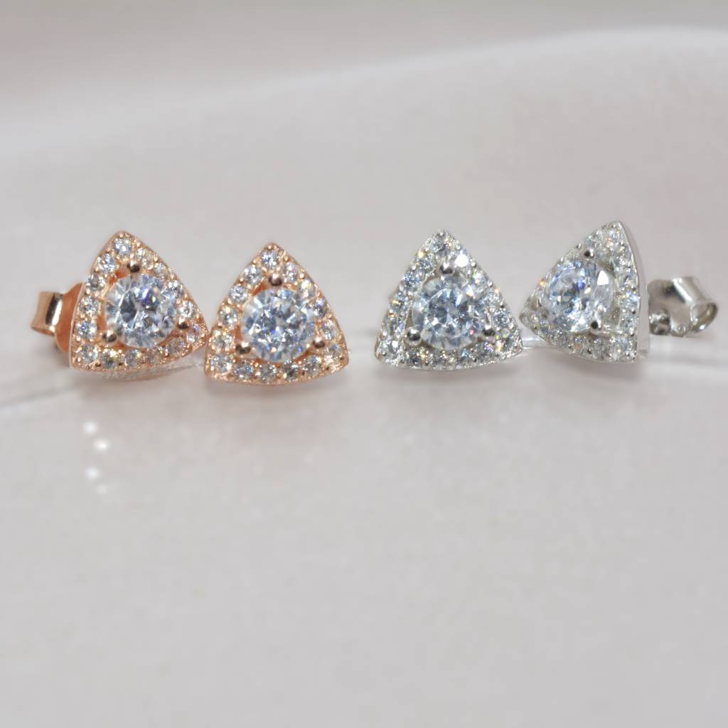 Sparkling Triangular Earrings - 925 Silver Jewelry : 1313