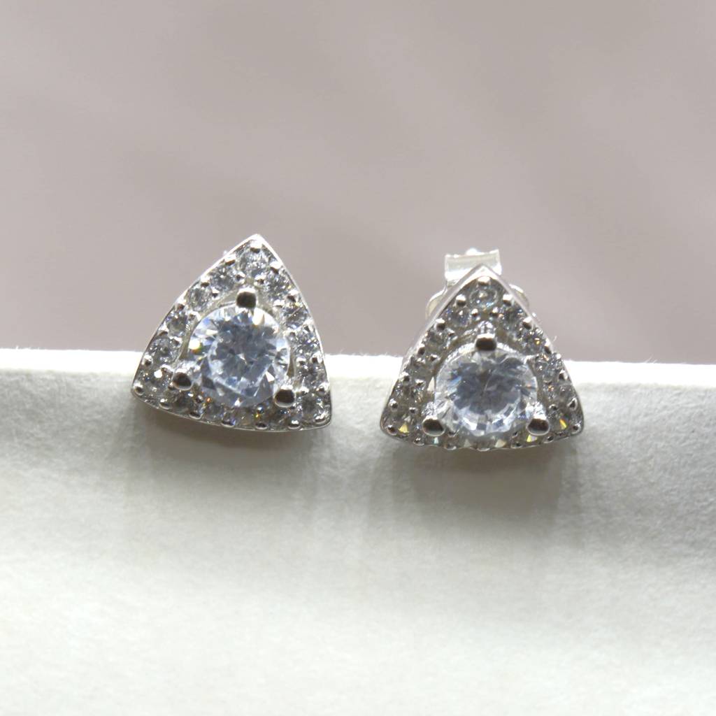 Sparkling Triangular Earrings - 925 Silver Jewelry : 1313