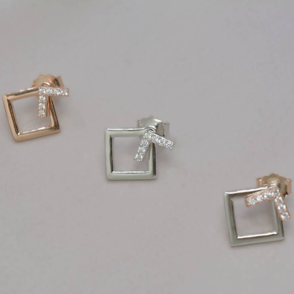 Geometric Square Jacket Earrings With Diamonds - 925 Silver Jewelry : 1314