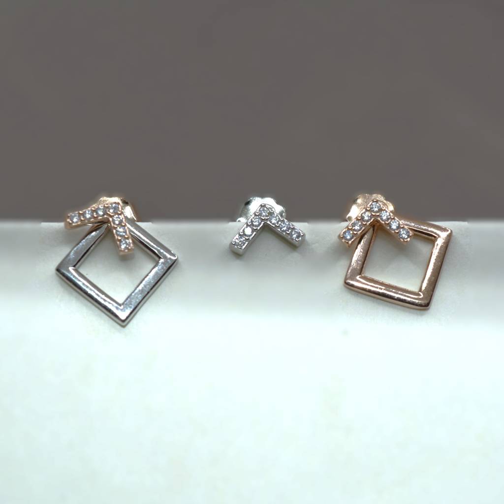 Geometric Square Jacket Earrings With Diamonds - 925 Silver Jewelry : 1314
