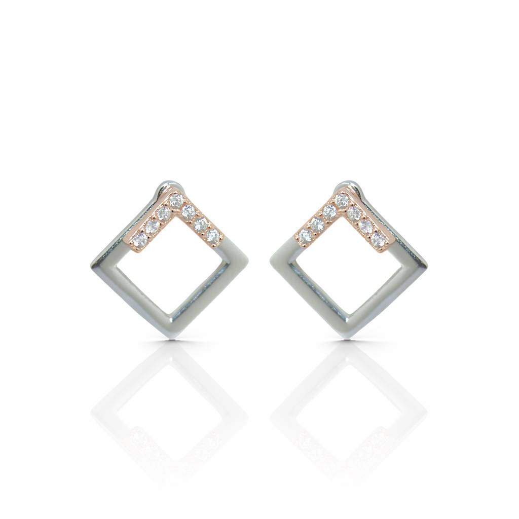 Geometric Square Jacket Earrings With Diamonds - 925 Silver Jewelry : 1314