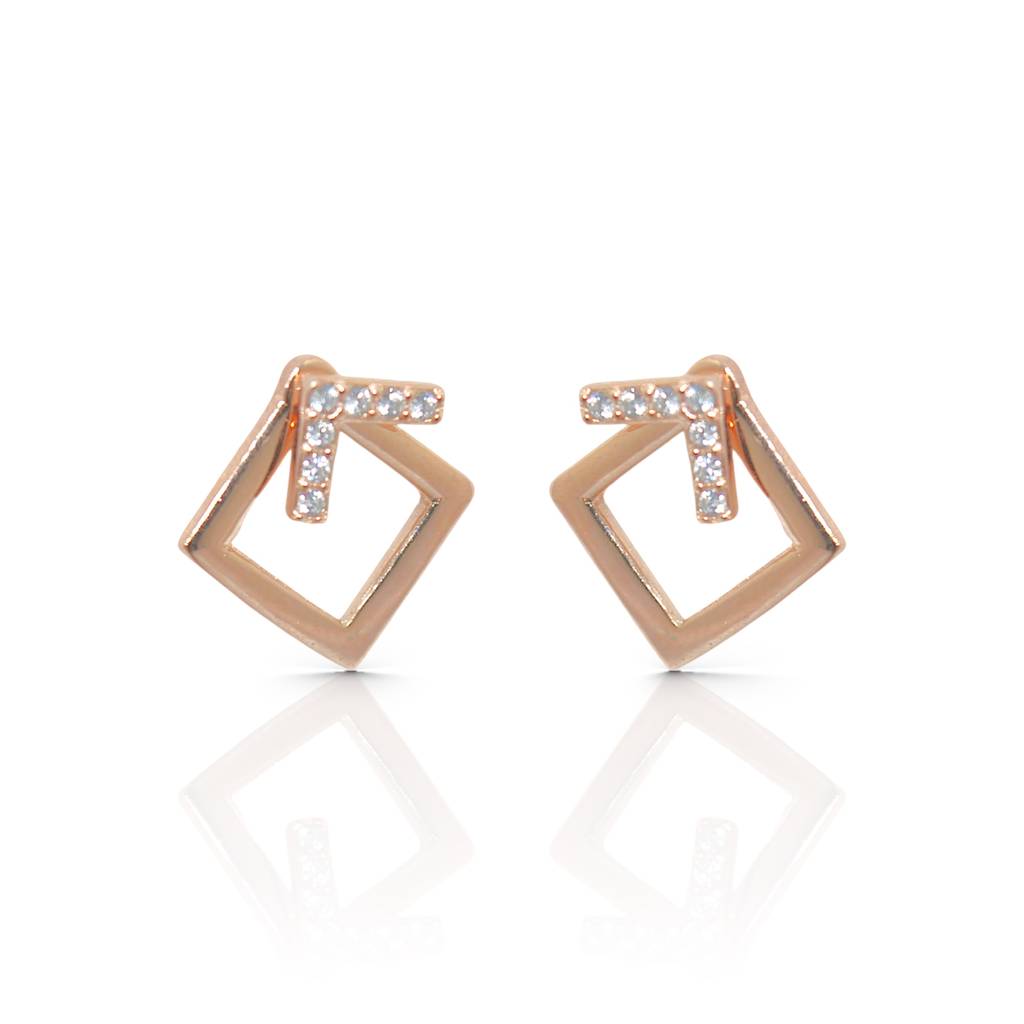 Geometric Square Jacket Earrings With Diamonds - 925 Silver Jewelry : 1314