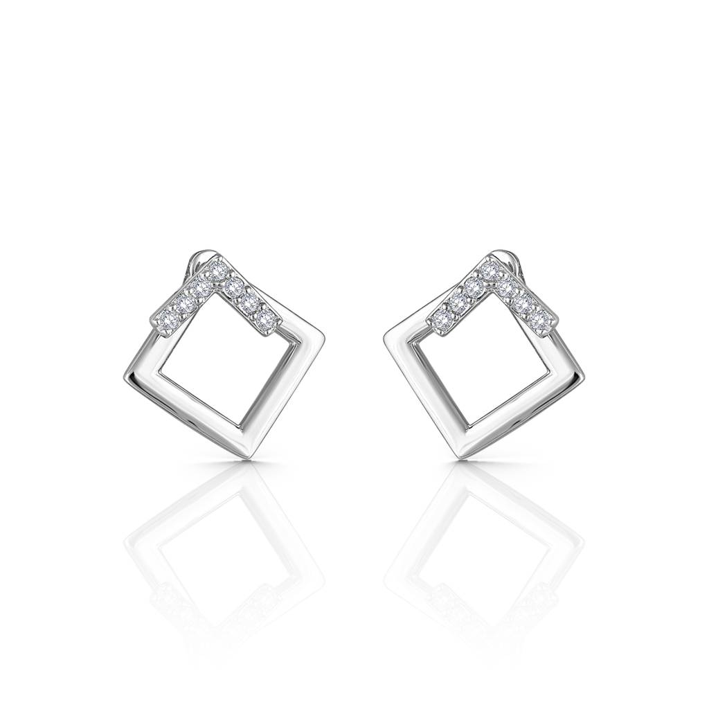 Geometric Square Jacket Earrings With Diamonds - 925 Silver Jewelry : 1314