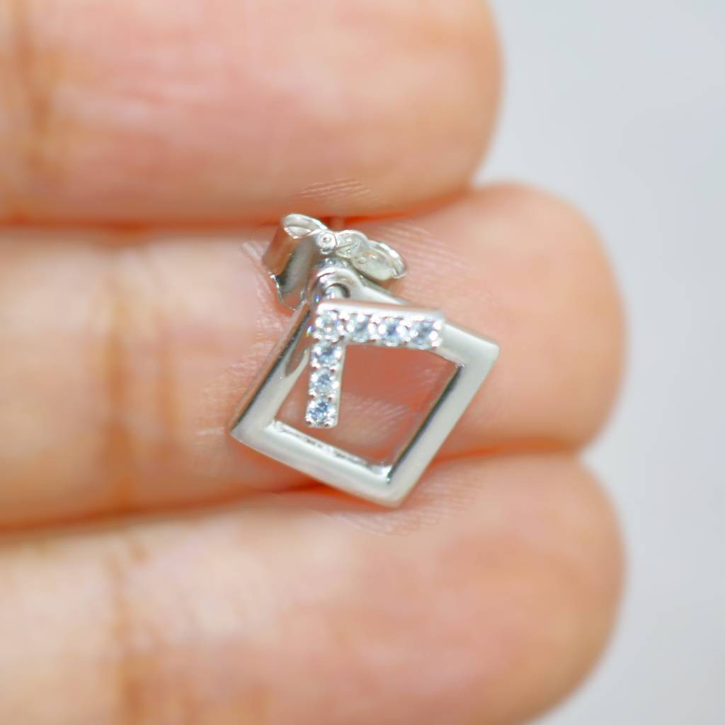 Geometric Square Jacket Earrings With Diamonds - 925 Silver Jewelry : 1314
