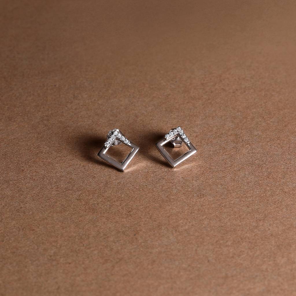 Geometric Square Jacket Earrings With Diamonds - 925 Silver Jewelry : 1314